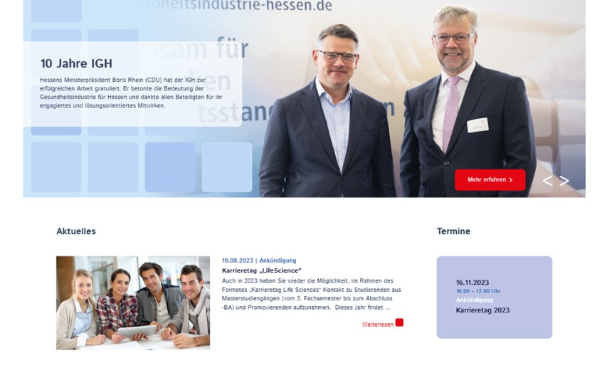 Die neue IGH-Webseite geht online – www.gesundheitsindustrie-hessen.de. © Initiative Gesundheitsindustrie Hessen 