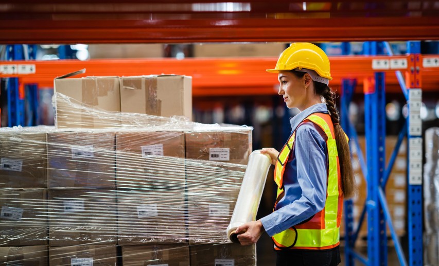 Verkaufs- und Transportverpackungen sind zwei Paar Schuhe: Stretchfolien für Paletten, die für den sicheren Transport in der Lieferkette verwendet werden, sind ein gutes Beispiel dafür, dass es nicht für alle Anwendungen praktikable Optionen für die Wiederverwendung gibt. Sie werden dagegen bereits in großem Umfang recycelt, was der Gesamtbilanz für die Umwelt hier zuträglicher ist. © KANGWANS/stock.adobe.com