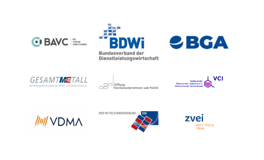 Gemeinsame Erklärung von BAVC, BDWi, BGA, Gesamtmetall, Stiftung Familienunternehmen und Politik, VCI, VDMA, ZGV und zvei.